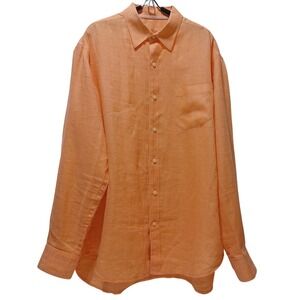 Tommy Bahama Mens L 100% Linen Shirt Coral Coastal Resort Beach Vacation Relaxed